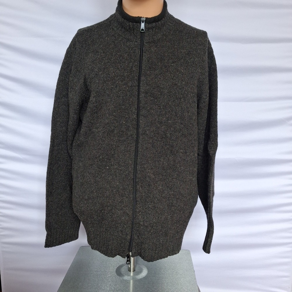 Woolrich Mens M Charcoal Gray Full Zip Fleece Lined Mock Neck Knit Sweater